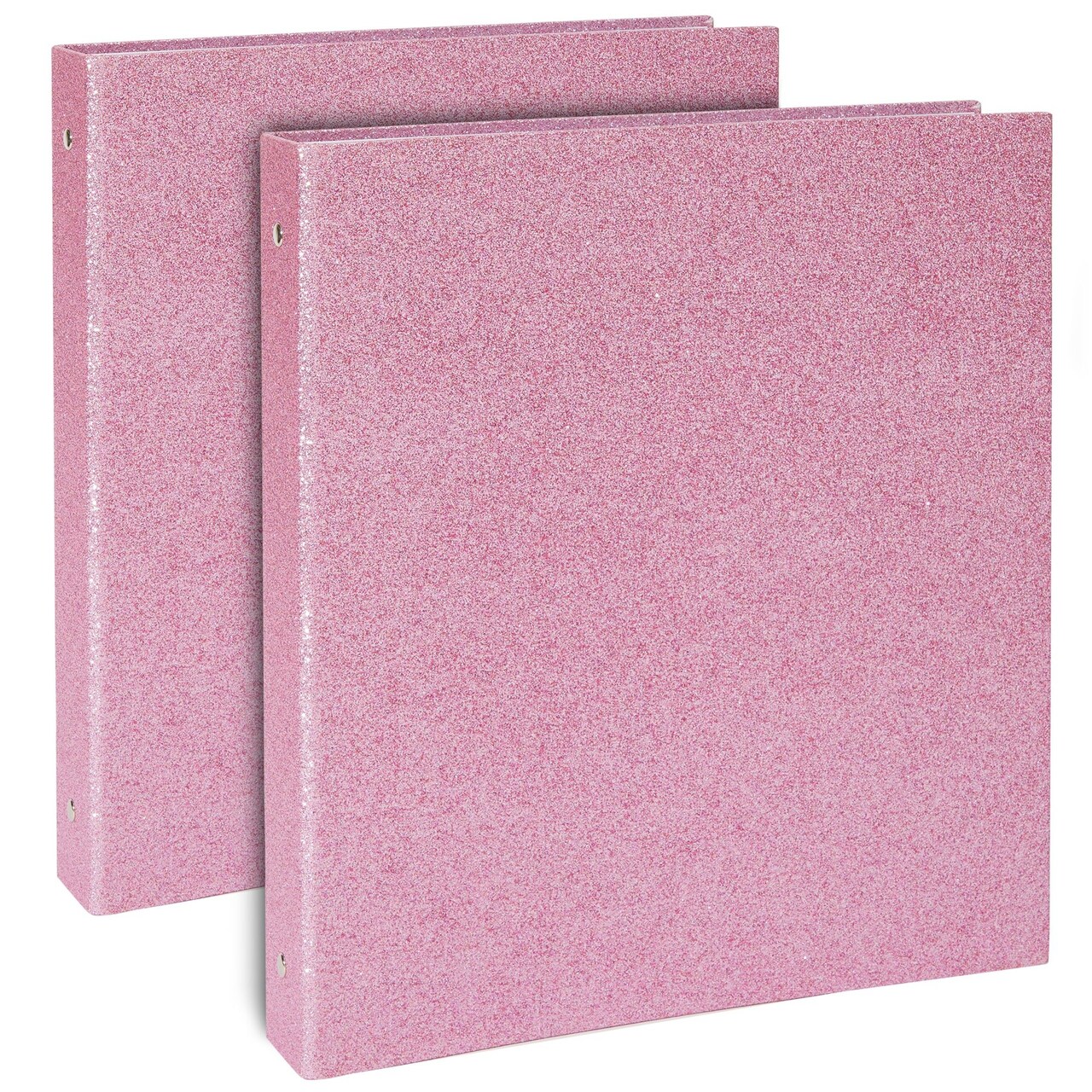Paper Junkie 3 Ring Binder - Sparkly Pink Glitter Cover with File Folder Pockets - 2-Inch Rings with 350-Sheet Capacity - Portfolio Binder for School Supplies - Pack of 2-11 x 12 in